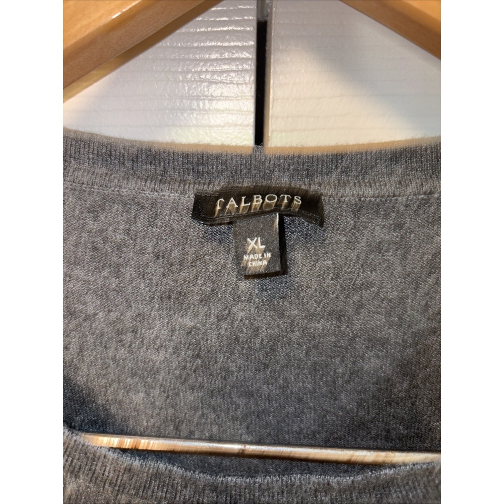 Talbots Short Sleeve Flower Sweater Womens XL Gray Cotton Blend Crew Neck Casual - Picture 3 of 4